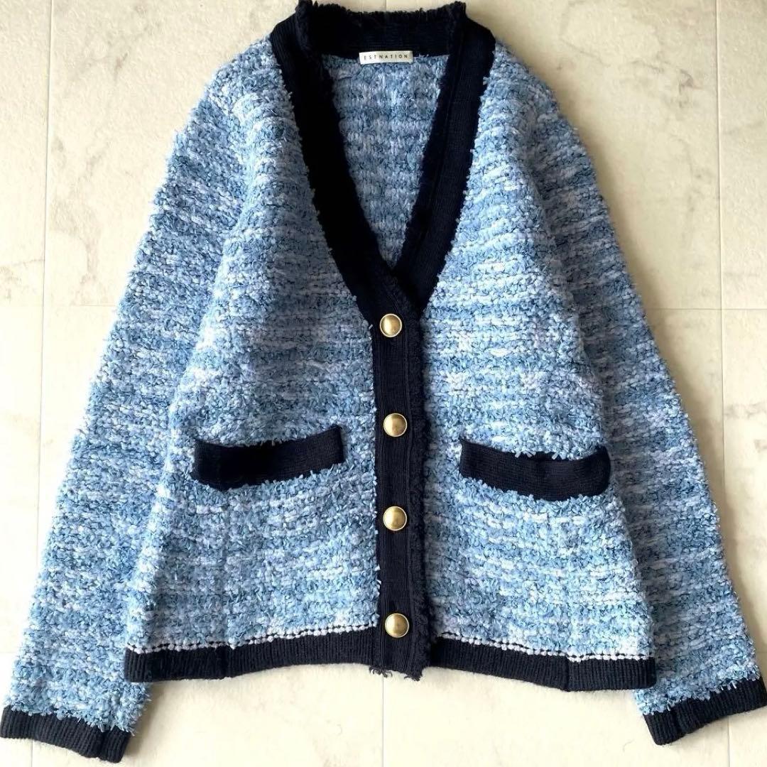 近年.美品.定価3.5万☆エストネーション ツイード ニットジャケット 金ボタン