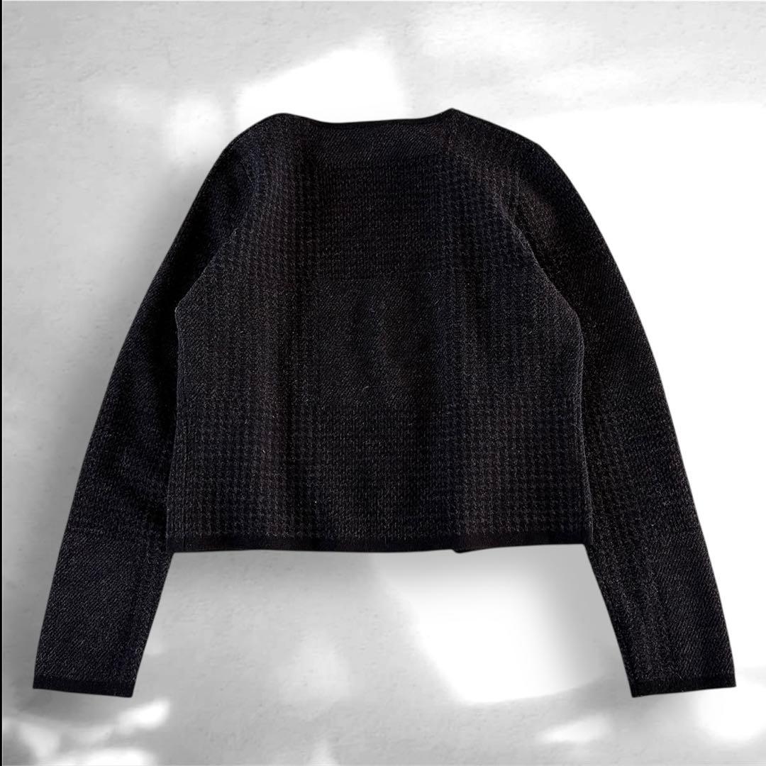 【美品】セオリーリュクス　千鳥格子　ノーカラー　ニットカーディガン