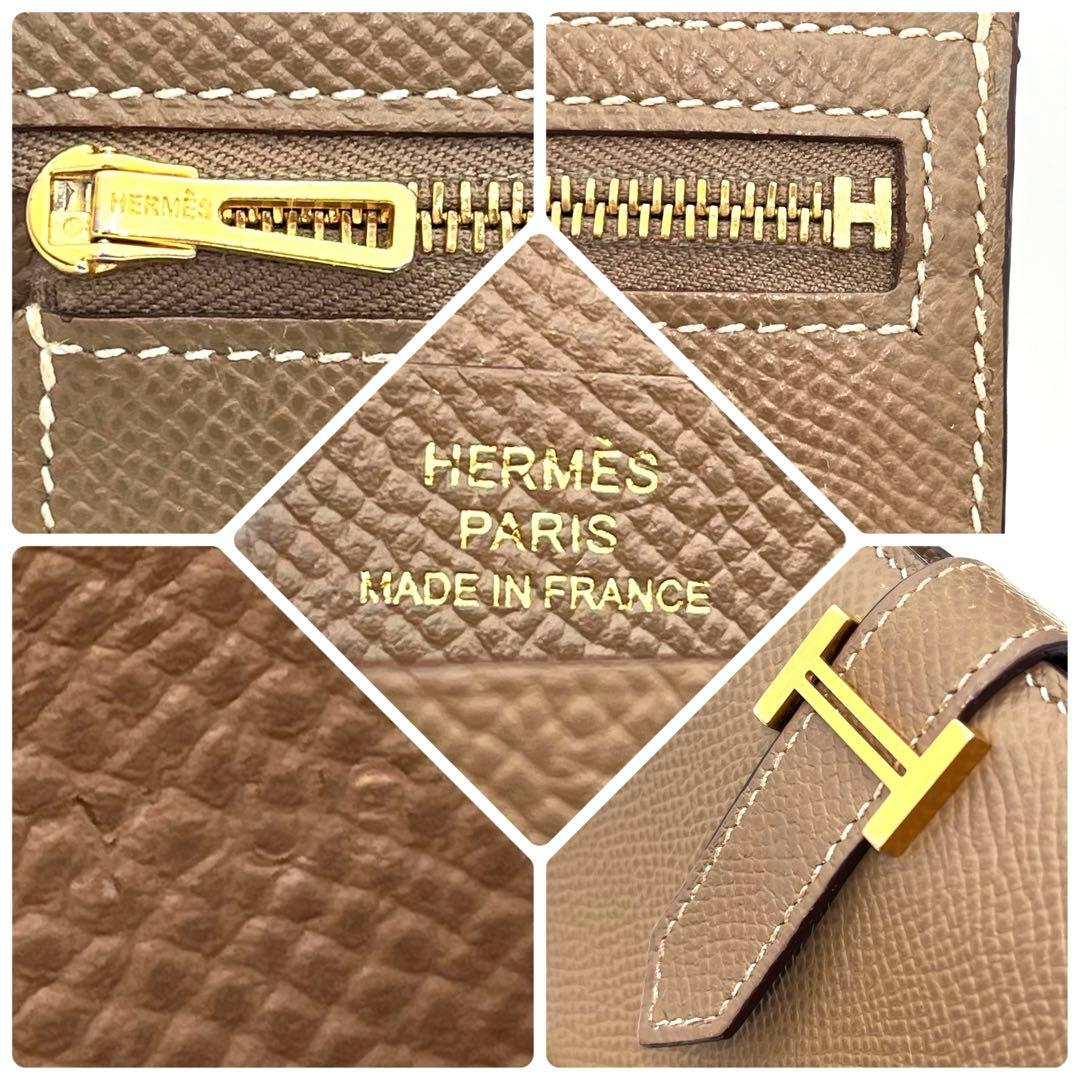 エルメス 折り財布 ベアンコンパクト エトゥープ ゴールド金具　グレージュ