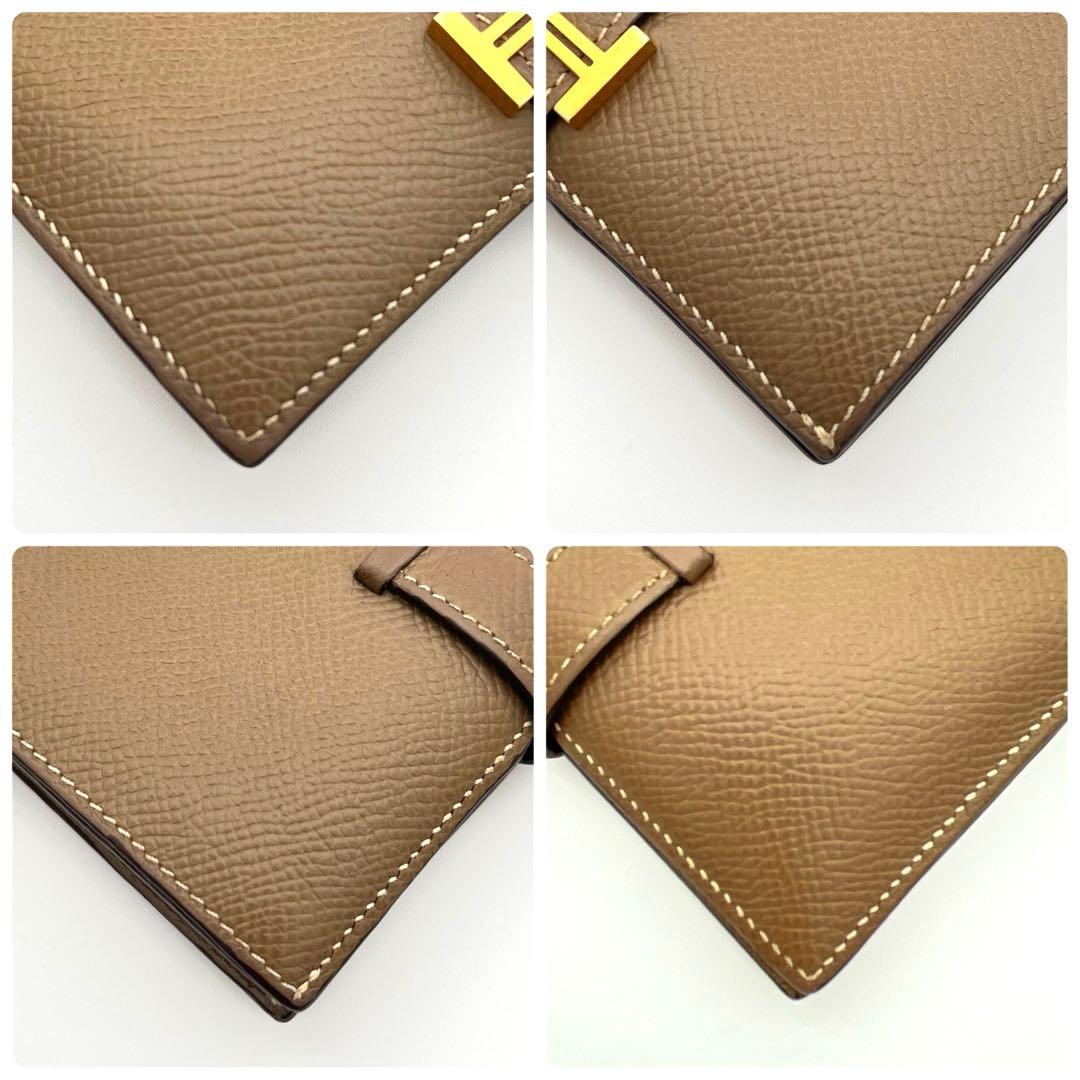 エルメス 折り財布 ベアンコンパクト エトゥープ ゴールド金具　グレージュ