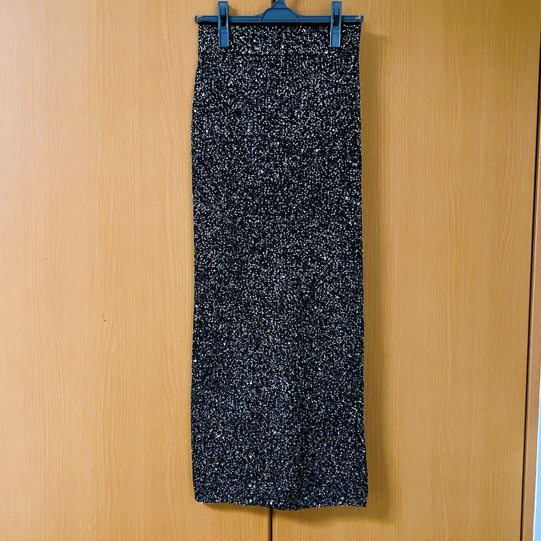 【美品】スパンコールニットタイトスカート ブラック S アニュアンス