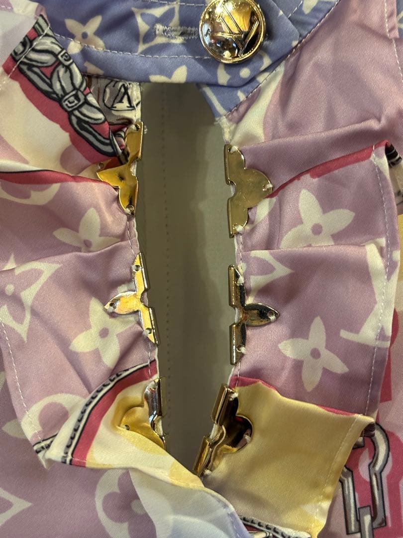 #美品Louis Vuitton フリル付きモノグラムひざ丈ワンピース#L