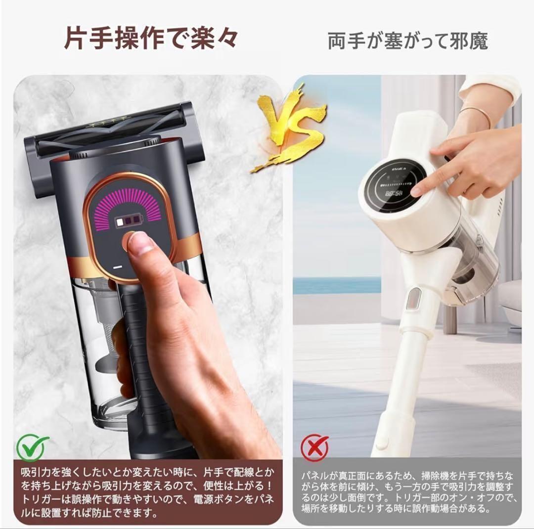 コードレス掃除機 強力吸引70KPa 550W 自立式 LED 軽量掃除機