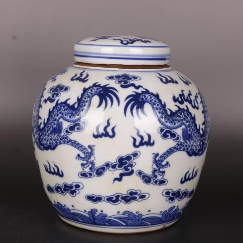 清康熙鯖双龍紋茶壺 景徳鎮 陶磁器 装飾品 工芸品 美術品 置物