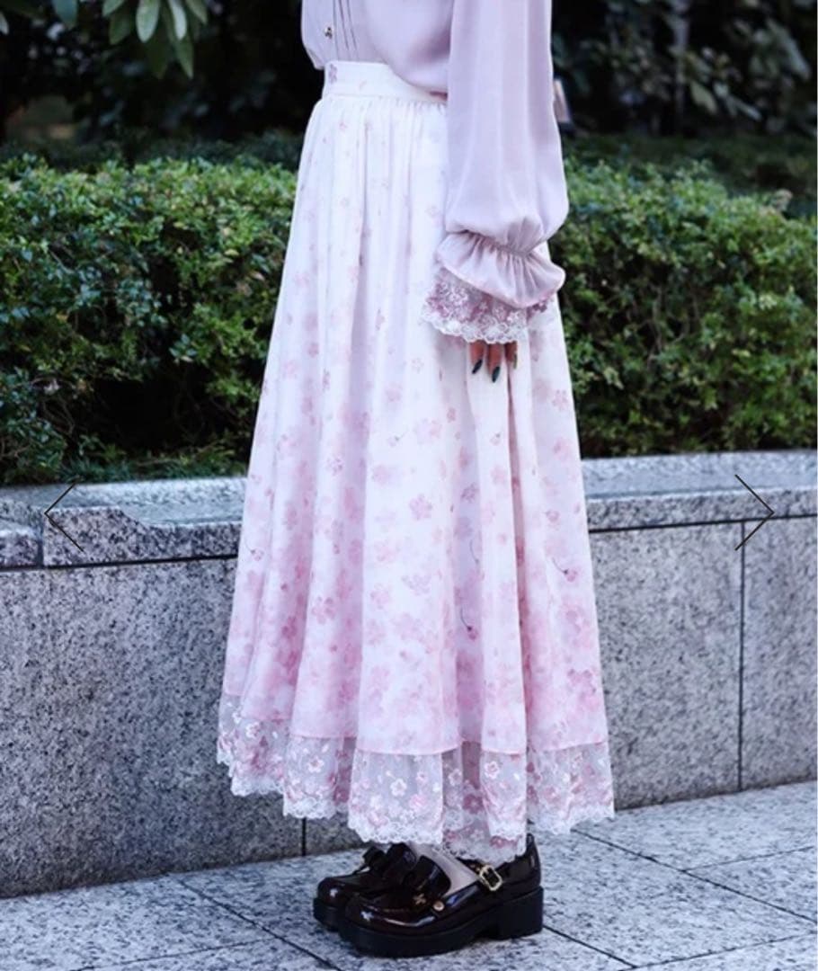 axes femme 桜レース×桜柄スカート 刺繍 生成り Fサイズ