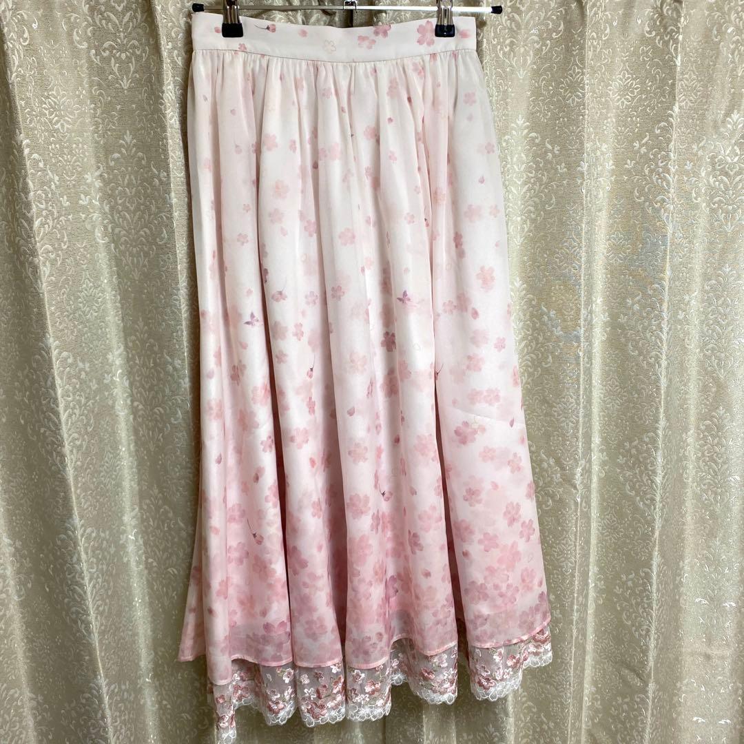 axes femme 桜レース×桜柄スカート 刺繍 生成り Fサイズ