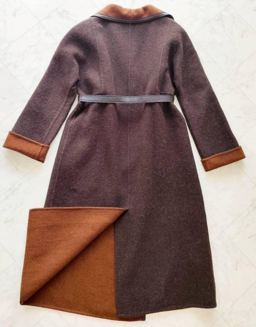 Maxmara クチートアマーノ レザー パイピング ロング コート
