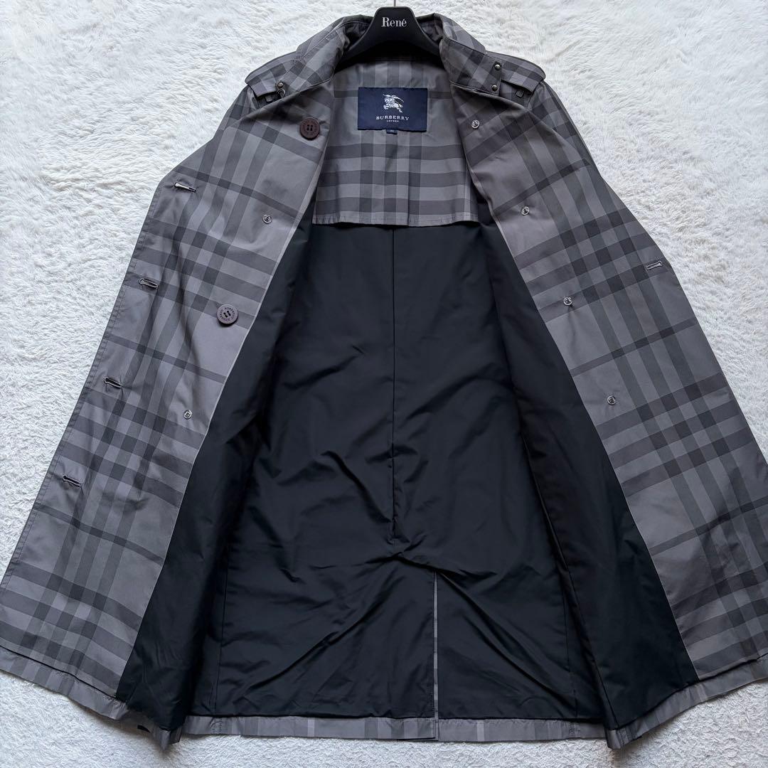 【美品】バーバリーロンドン トレンチコート シャドーメガチェック グレー 38