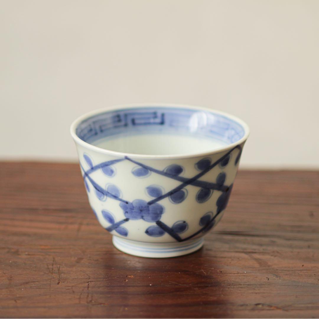 古伊万里　伊万里　江戸　後期　幕末　梅　向付　茶器　煎茶碗　染付　3客セット