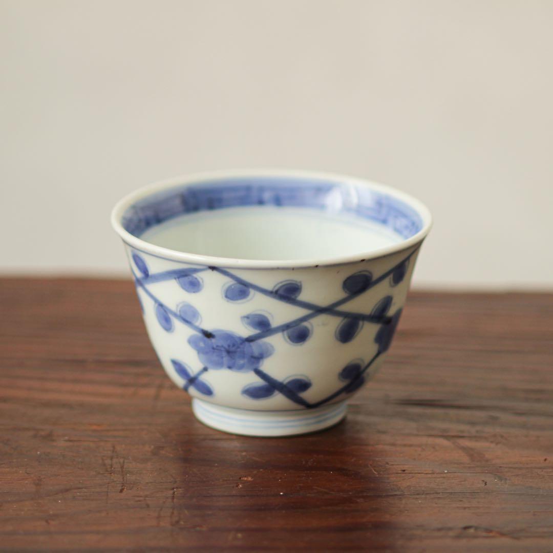 古伊万里　伊万里　江戸　後期　幕末　梅　向付　茶器　煎茶碗　染付　3客セット