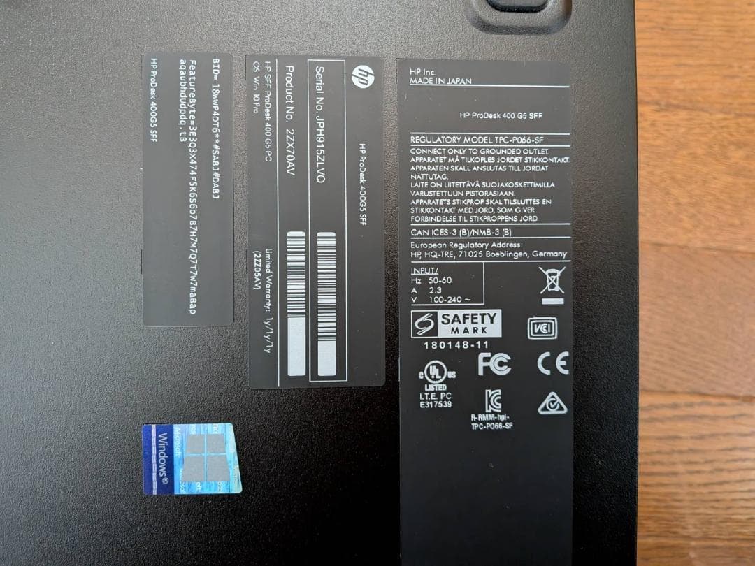 s*n様 HP ProDesk 400 G5 SFF Corei5-8500