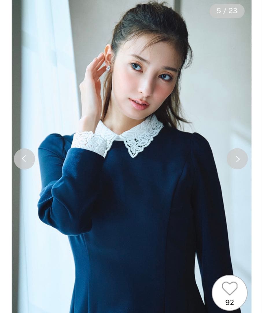 セルフォード【洗える】刺繍レース付きマーメイドワンピース　ネイビー　サイズ36