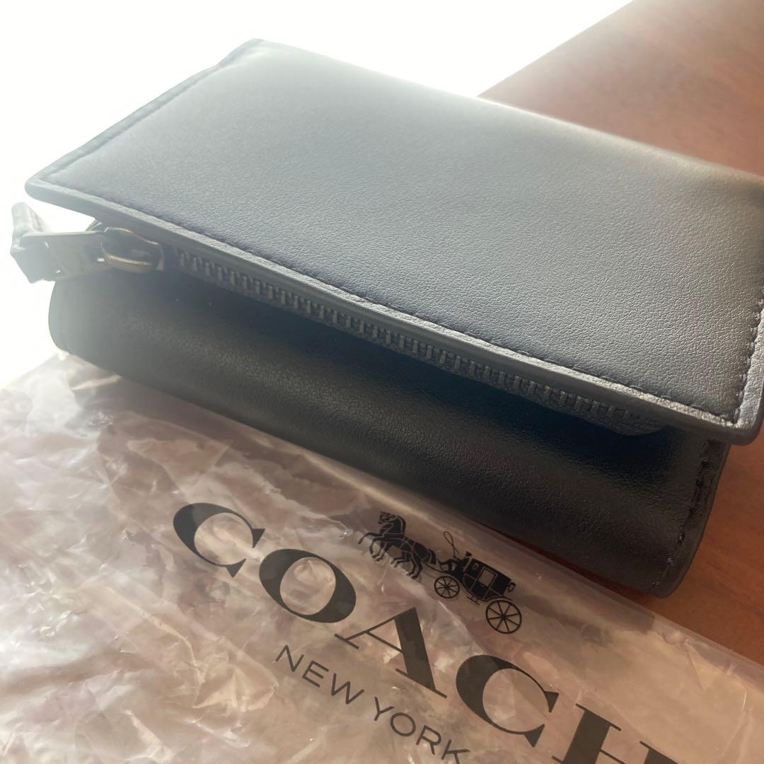 【未使用】COACH ブラック 三つ折り財布 黒 マイクロウォレット