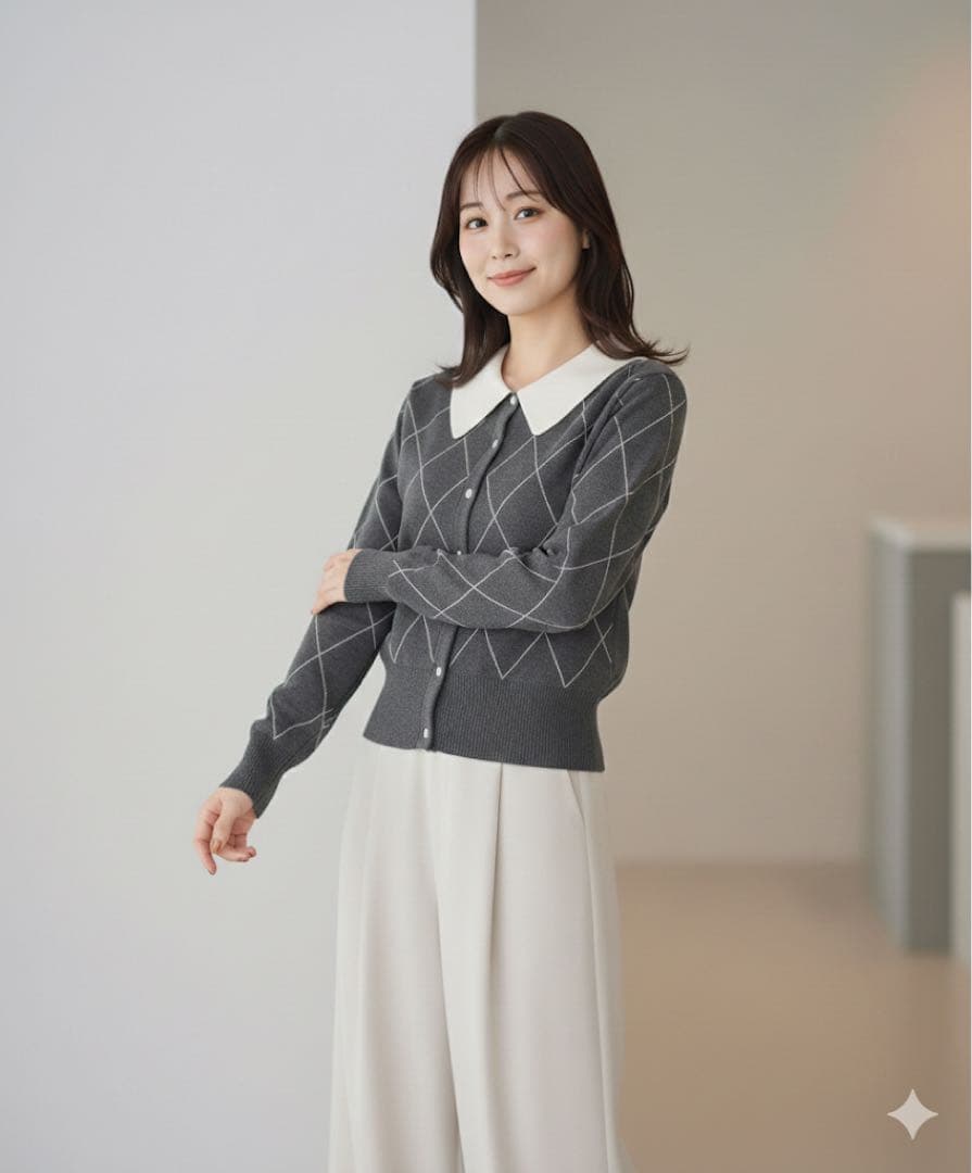 【限定品】SNIDEL アーガイルカーディガン カラー:DGRY サイズ:F