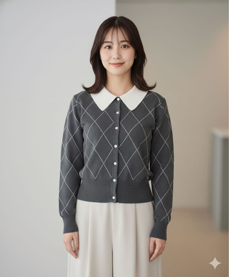 【限定品】SNIDEL アーガイルカーディガン カラー:DGRY サイズ:F