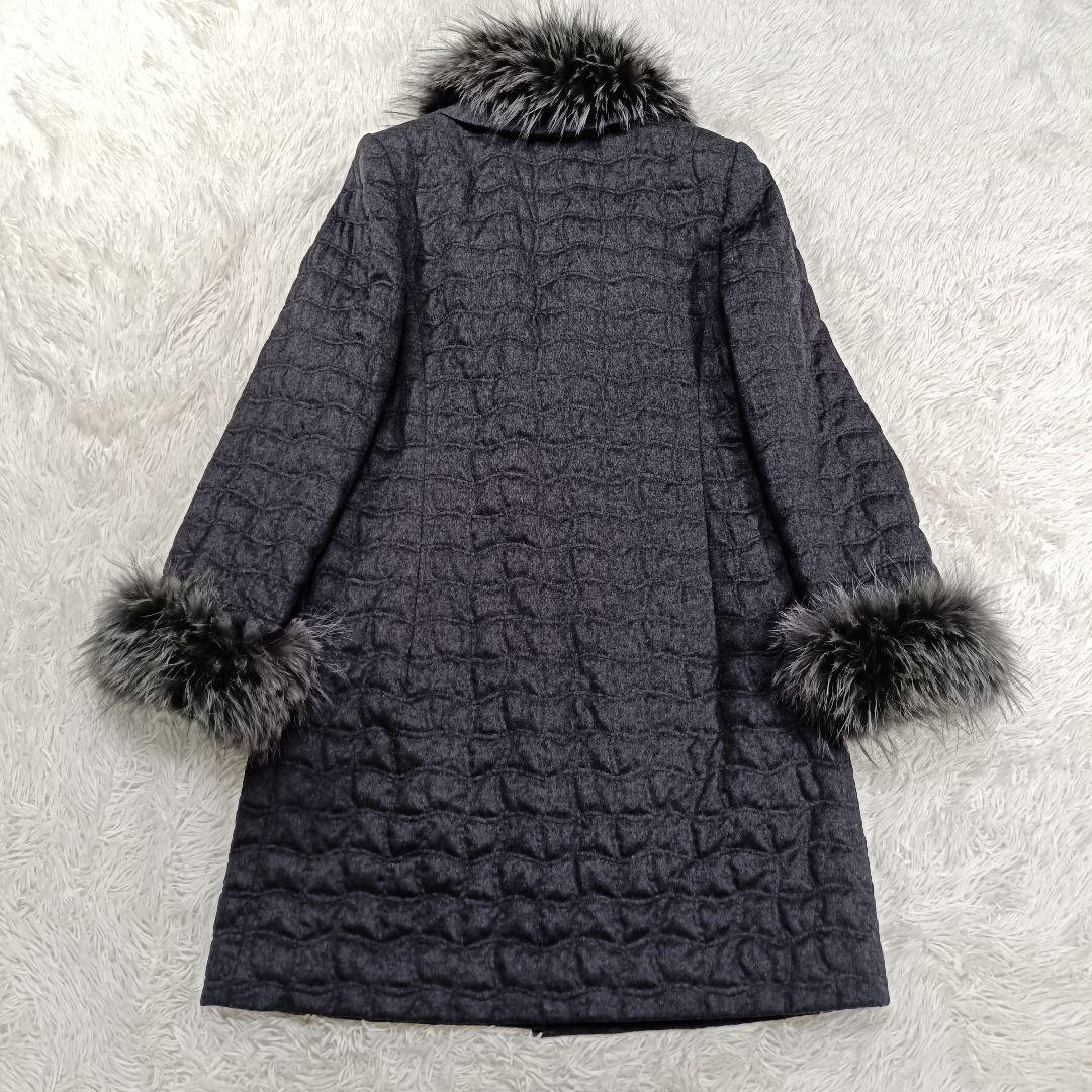 美品♪jun ashida ファー付きキルティングコート ウールカシミヤ
