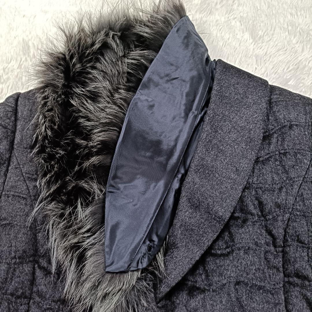 美品♪jun ashida ファー付きキルティングコート ウールカシミヤ