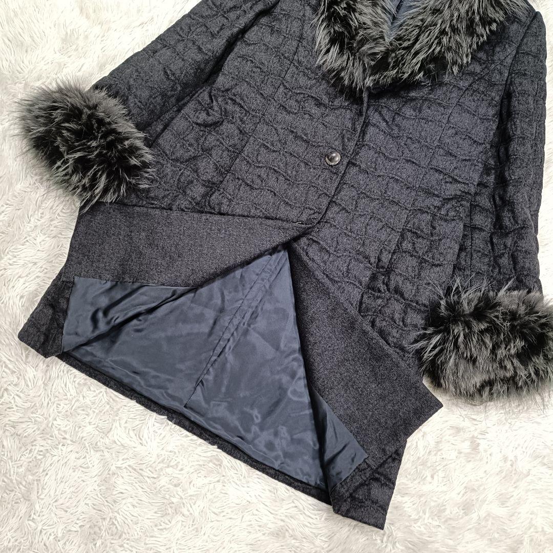美品♪jun ashida ファー付きキルティングコート ウールカシミヤ