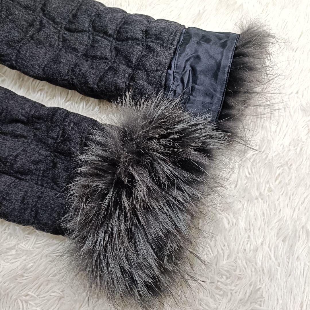 美品♪jun ashida ファー付きキルティングコート ウールカシミヤ