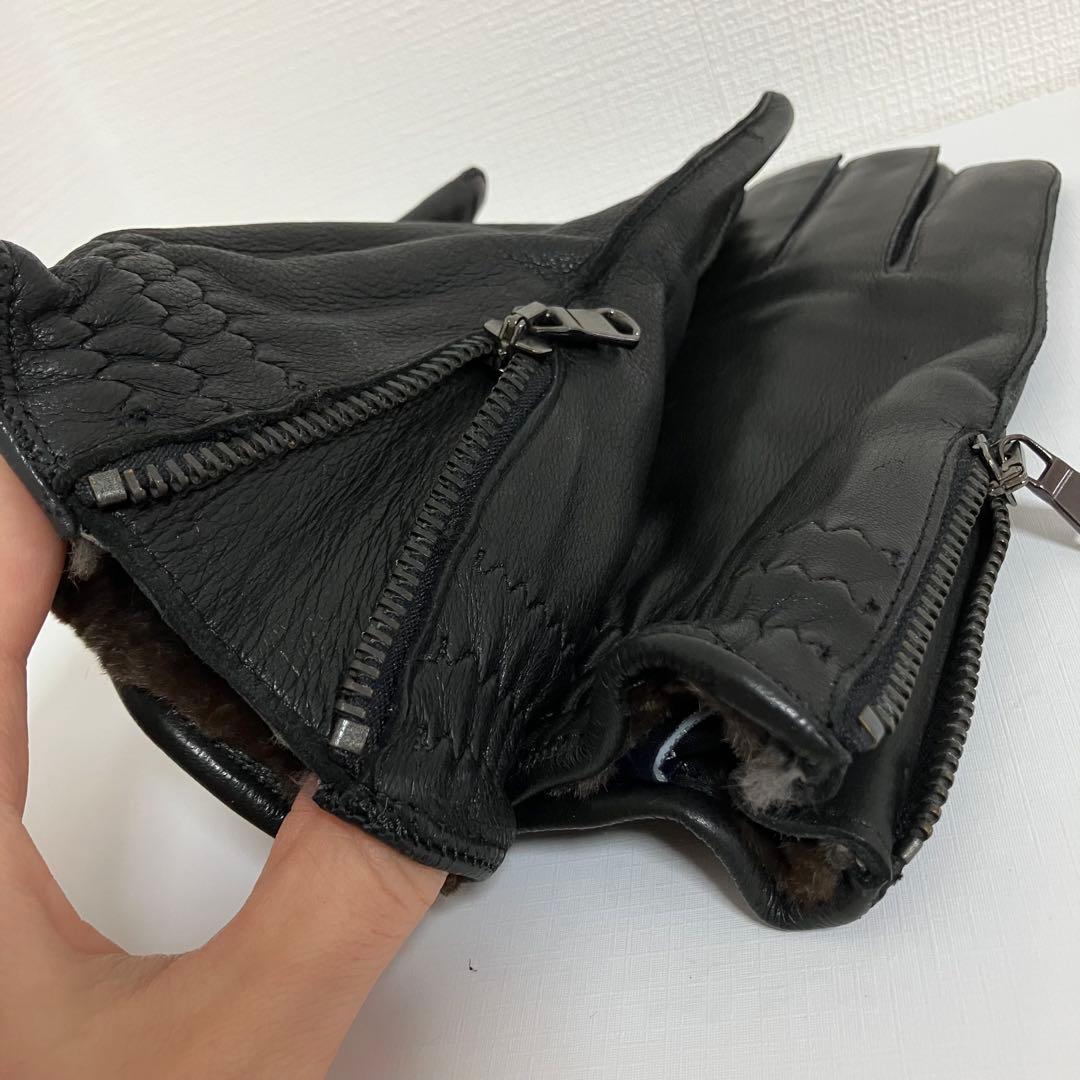 美品❤️MEROLA イタリア製 本革×カシミヤ100% メンズ手袋 ジッパー付