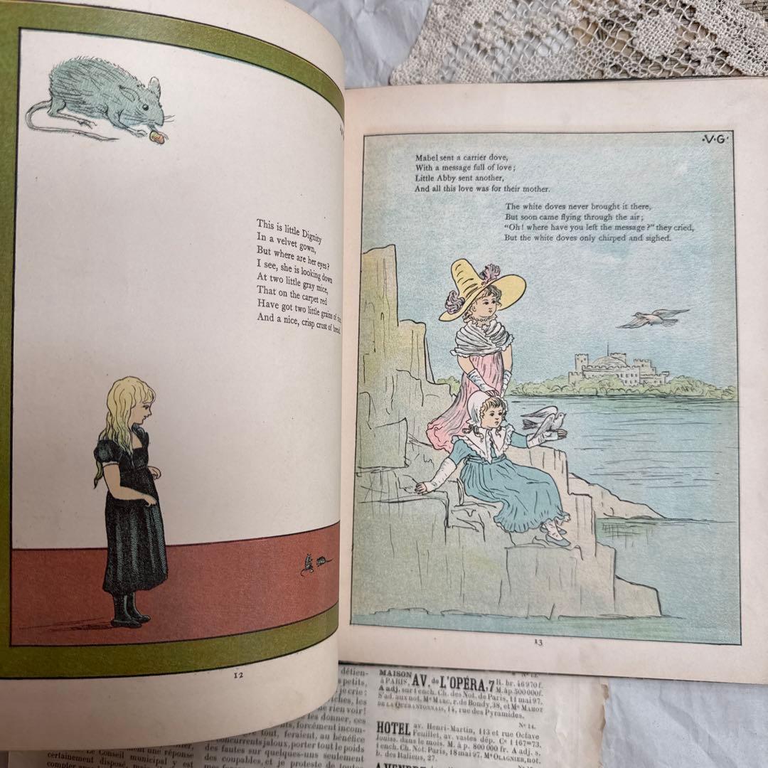 稀少1881年アンティーク美しい挿絵の絵本　洋書　古書ジャンクジャーナル素材にも