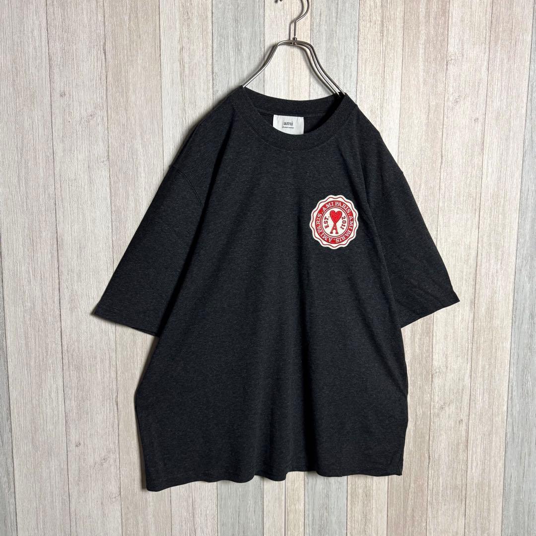 2972【未使用・タグ付・希少デザイン】アミ エンブレム刺繍ロゴ 半袖 Tシャツ