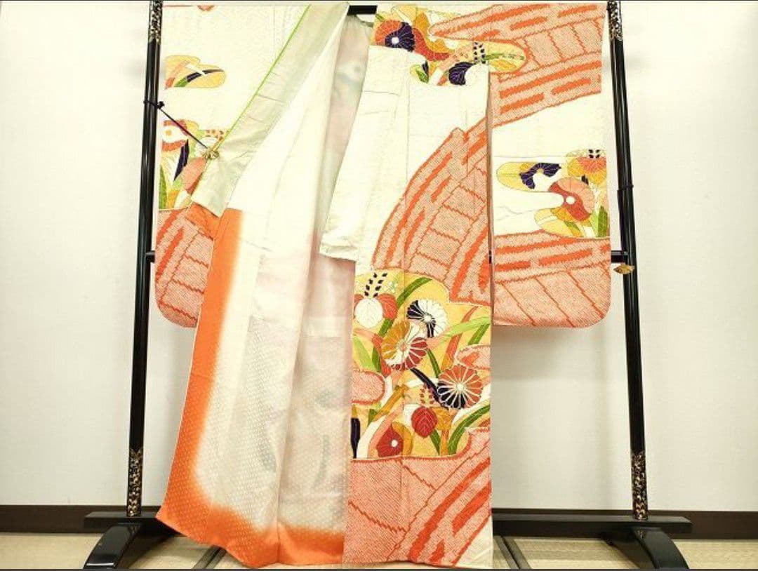 とどたん　豪華振袖 駒刺繍 絞り 渡橋霞花文 絹 逸品 成人式 パーティー
