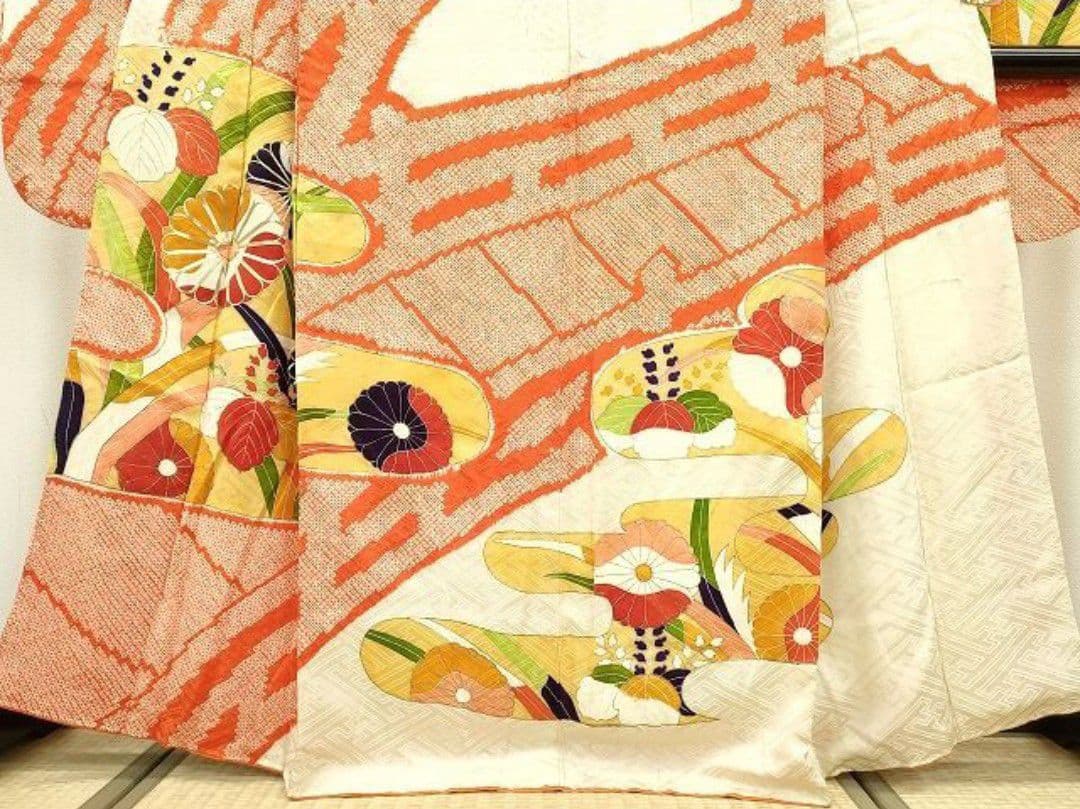 とどたん　豪華振袖 駒刺繍 絞り 渡橋霞花文 絹 逸品 成人式 パーティー