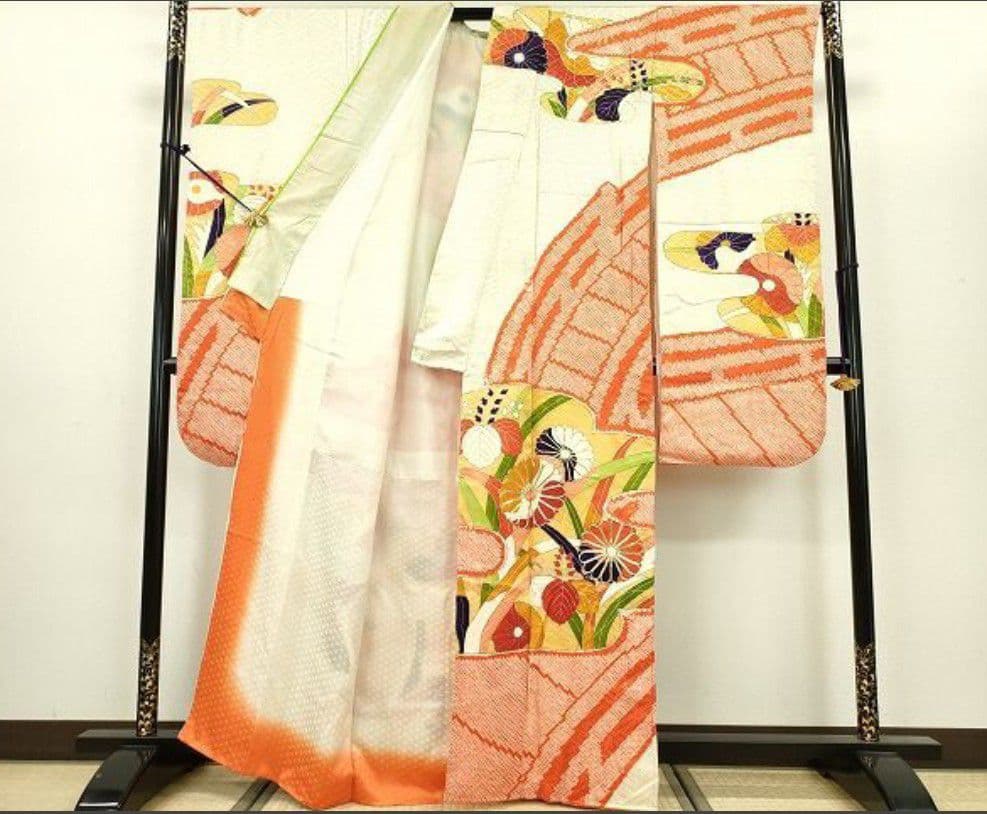 とどたん　豪華振袖 駒刺繍 絞り 渡橋霞花文 絹 逸品 成人式 パーティー