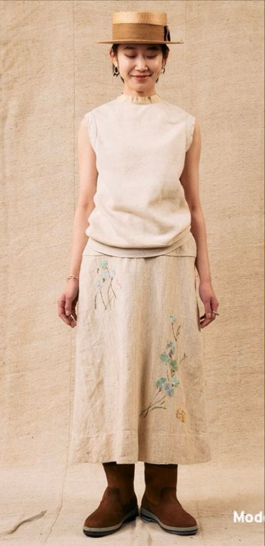 45R ★貴重★パトアシュ リネン刺繍のスカート バッグ＆コサージュ付き♪