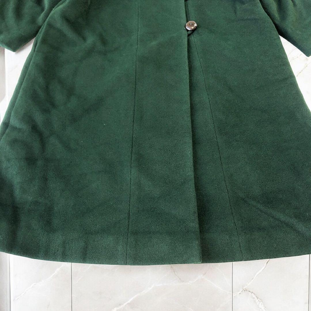 冬服　アンゴラ100% ステンカラー　ロングコート　暖かい　ジャケット　緑　襟