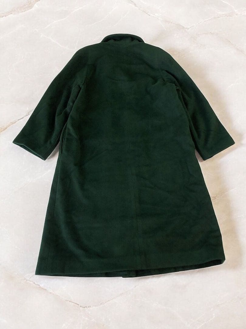 冬服　アンゴラ100% ステンカラー　ロングコート　暖かい　ジャケット　緑　襟