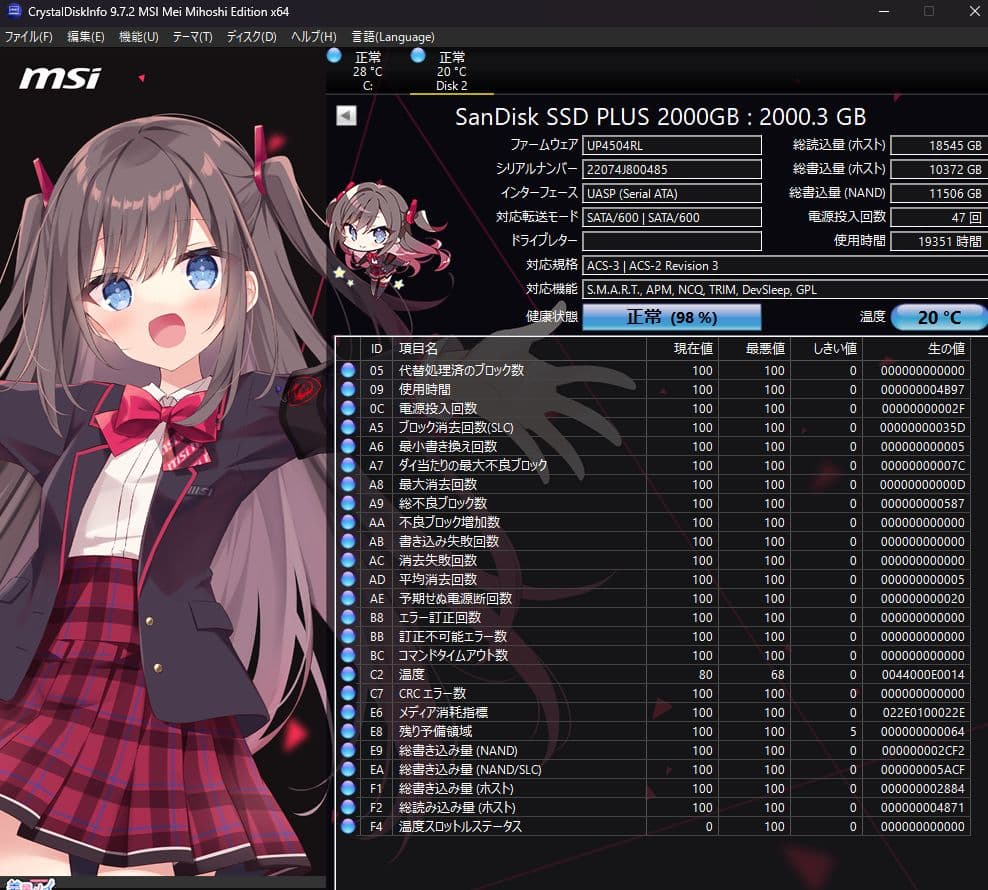 SanDisk SSD PLUS 2TB（CDI結果付き）