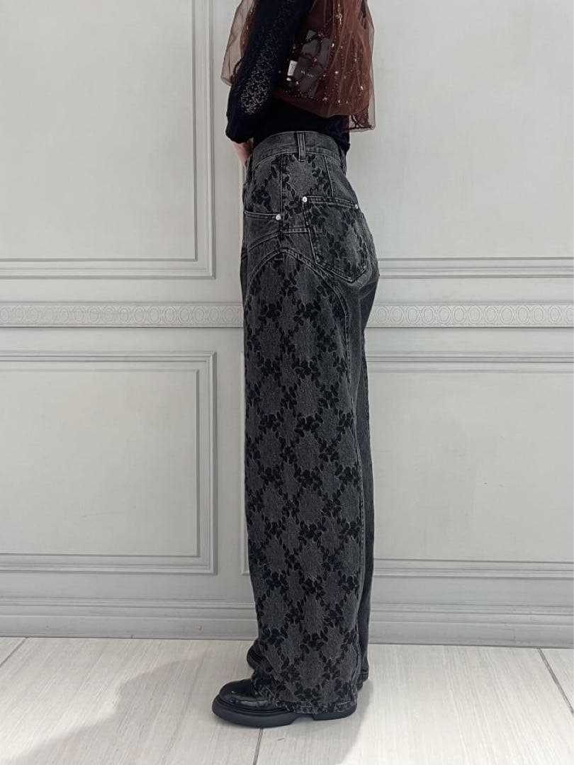 パンツ FETICO FLOWER EMBROIDERED WIDE JEANS 2