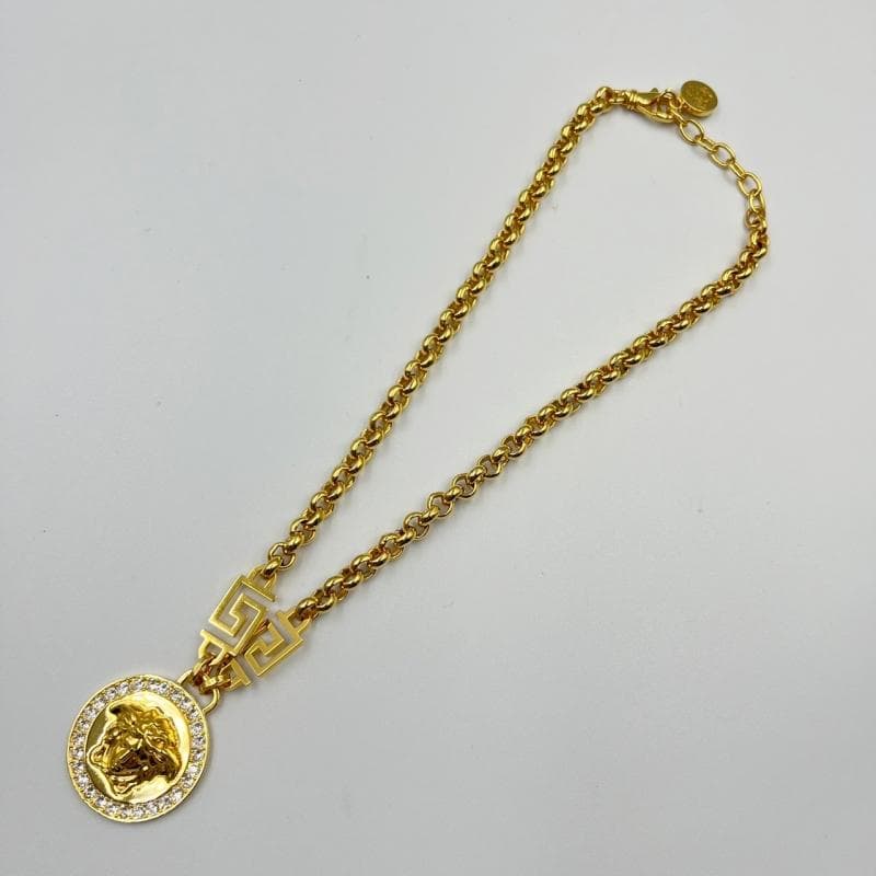 美品 VERSACE ネックレス メデューサ ラインストーン グレカ