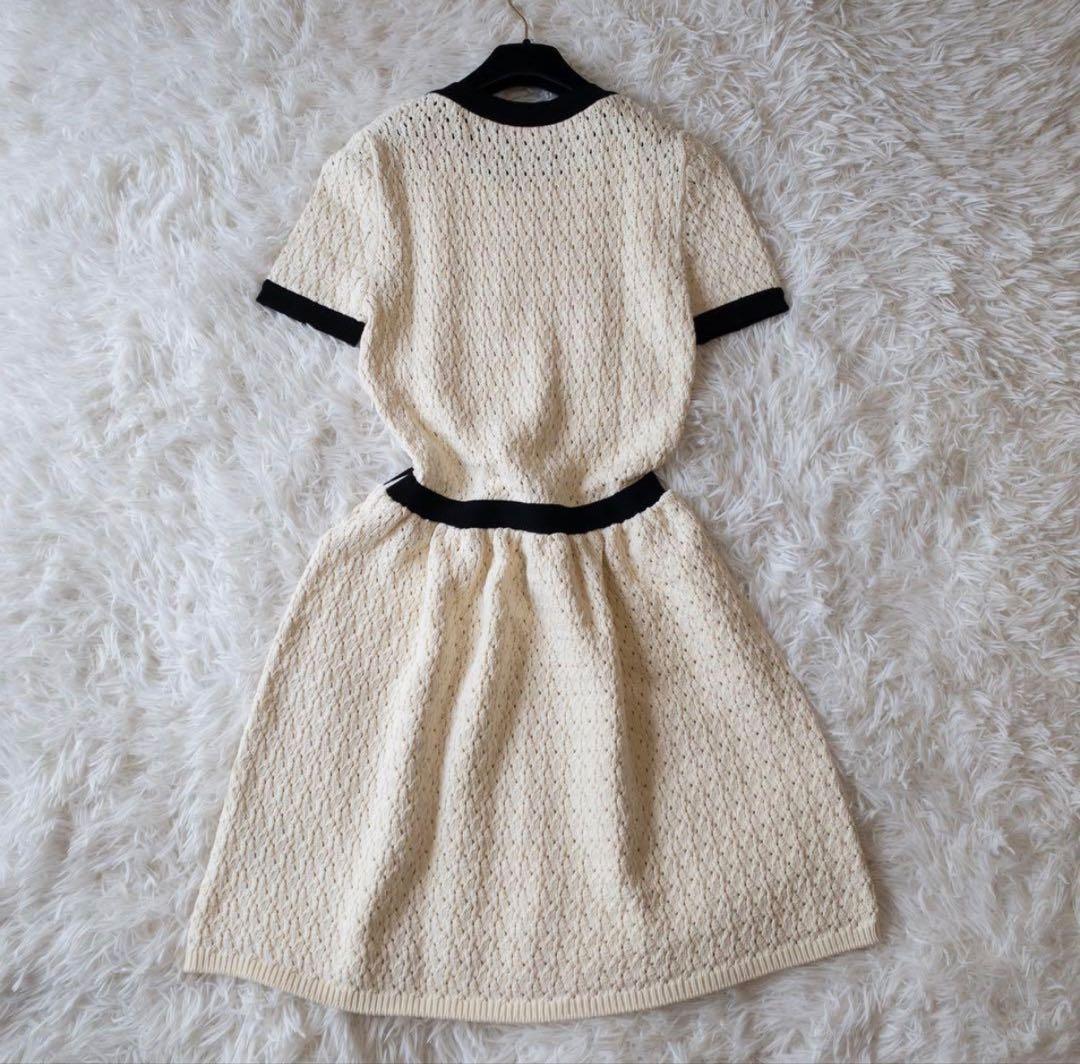 RED VALENTINO サマーニットワンピース 半袖 膝丈 リボン 白 M