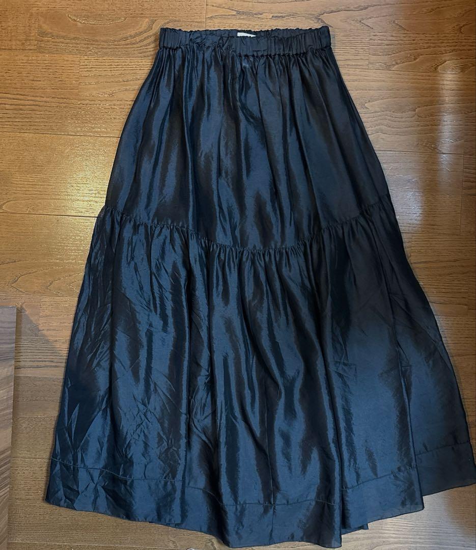 美品 ブラミンク シルクギャザースカート 36 ブラック ドゥロワー