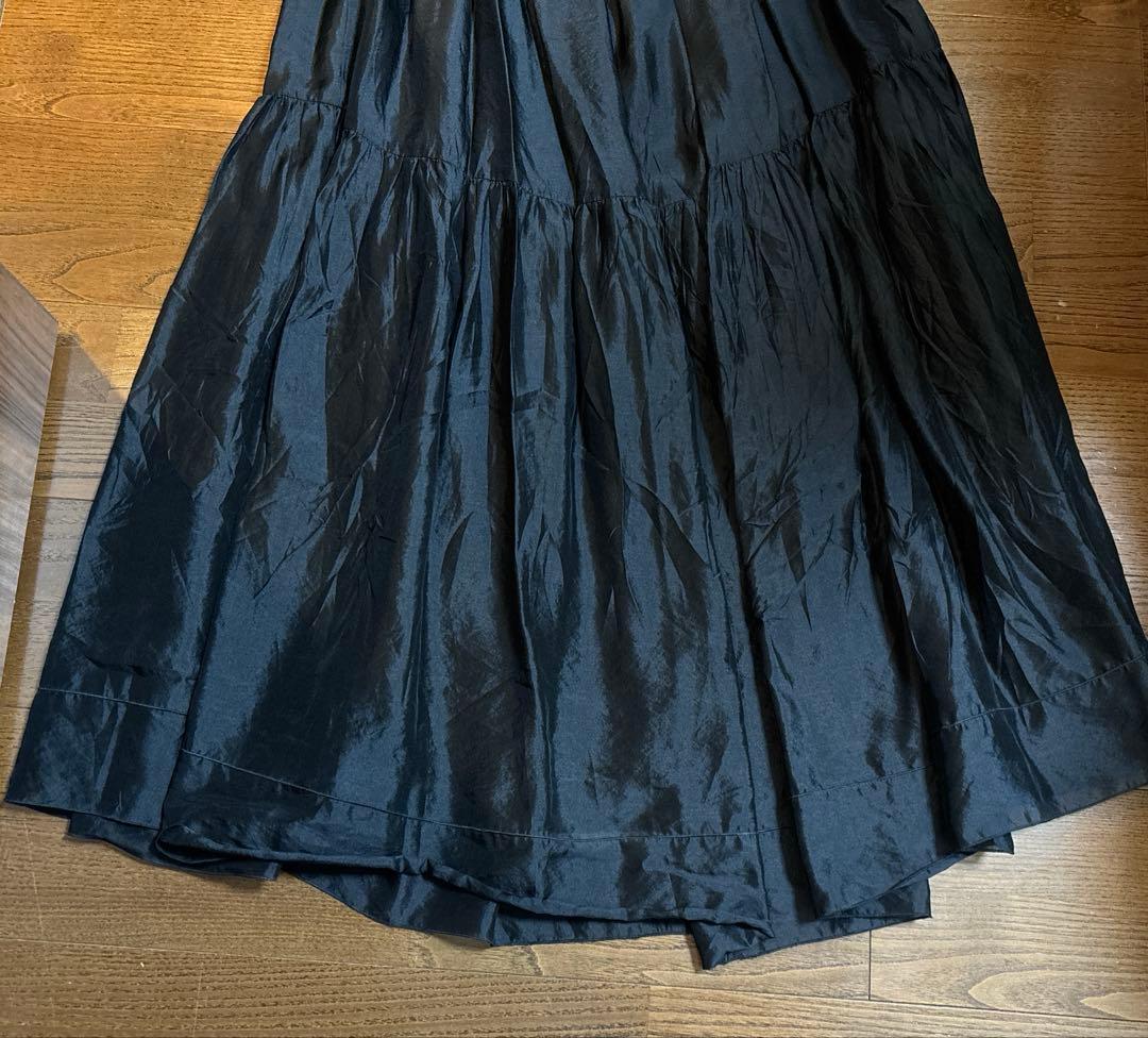 美品 ブラミンク シルクギャザースカート 36 ブラック ドゥロワー