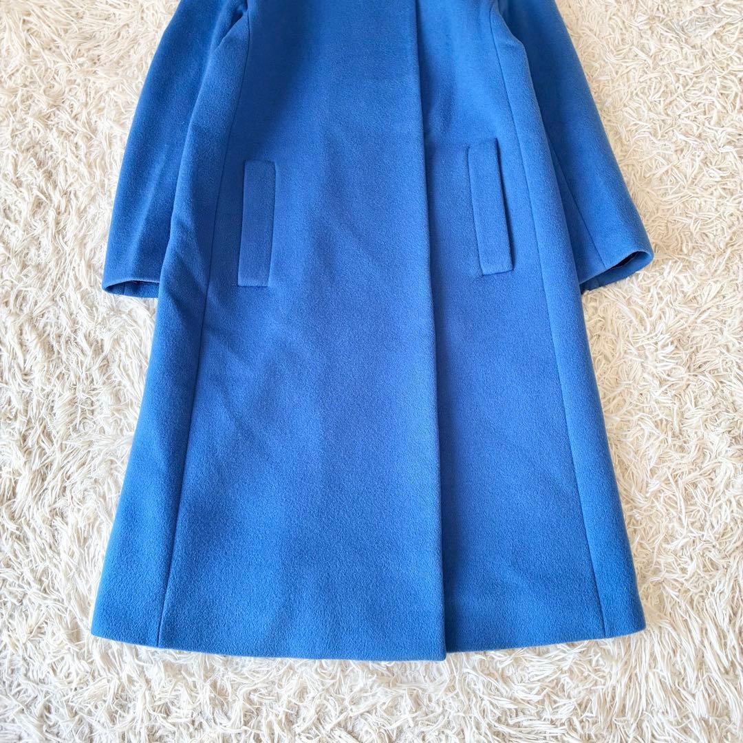 ESTNATION ノーカラーコート ロング ブルー ウール エストネーション