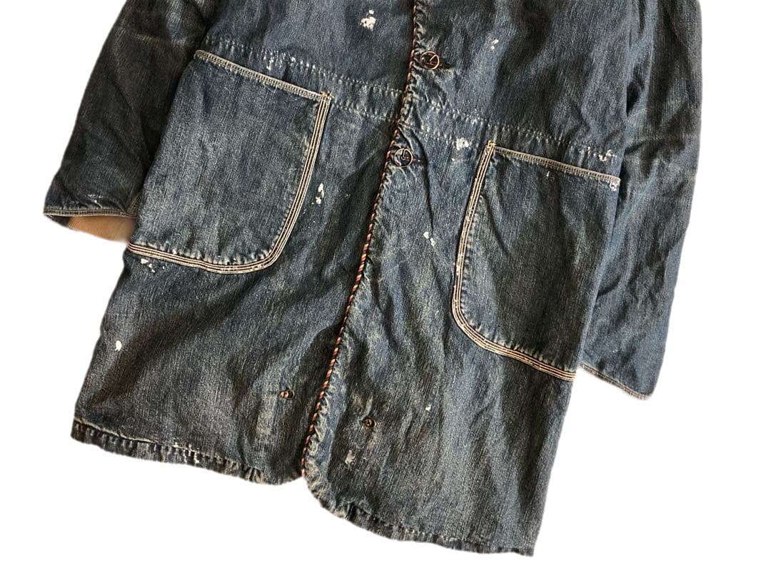 KAPITAL ヴィンテージ加工 ペンキ パイピング デニム リング コート