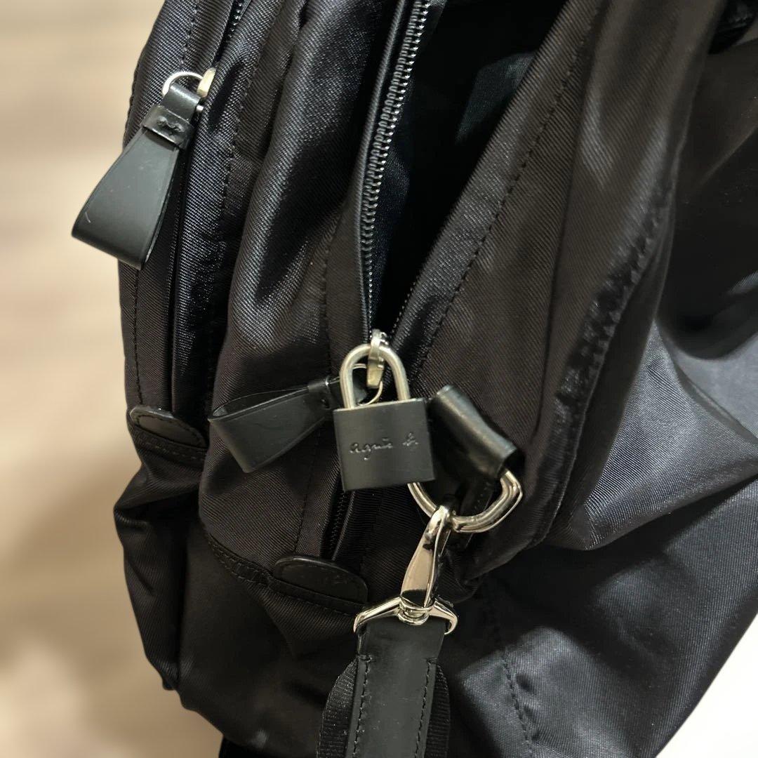 美品【agnesb.】2way ボストン ショルダーバッグ　ブラック 南京錠鍵付