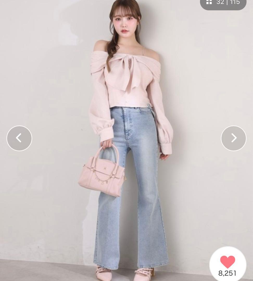 NICE CLAUP サイドカット美脚ビジューデニムパンツ