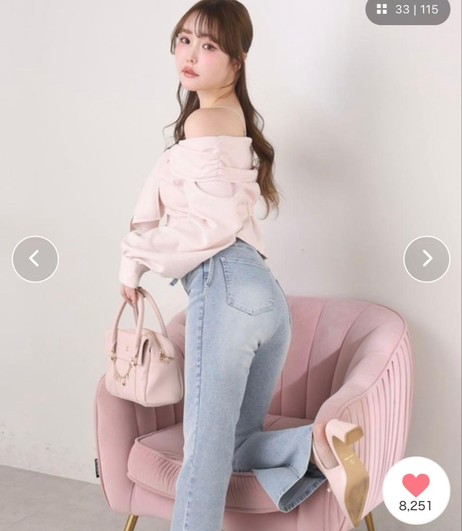 NICE CLAUP サイドカット美脚ビジューデニムパンツ