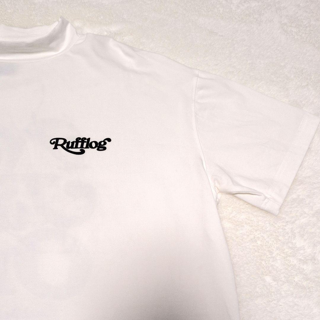 RUFFLOG ラフロッグ モックネックシャツ L デカロゴ 半袖 ホワイト