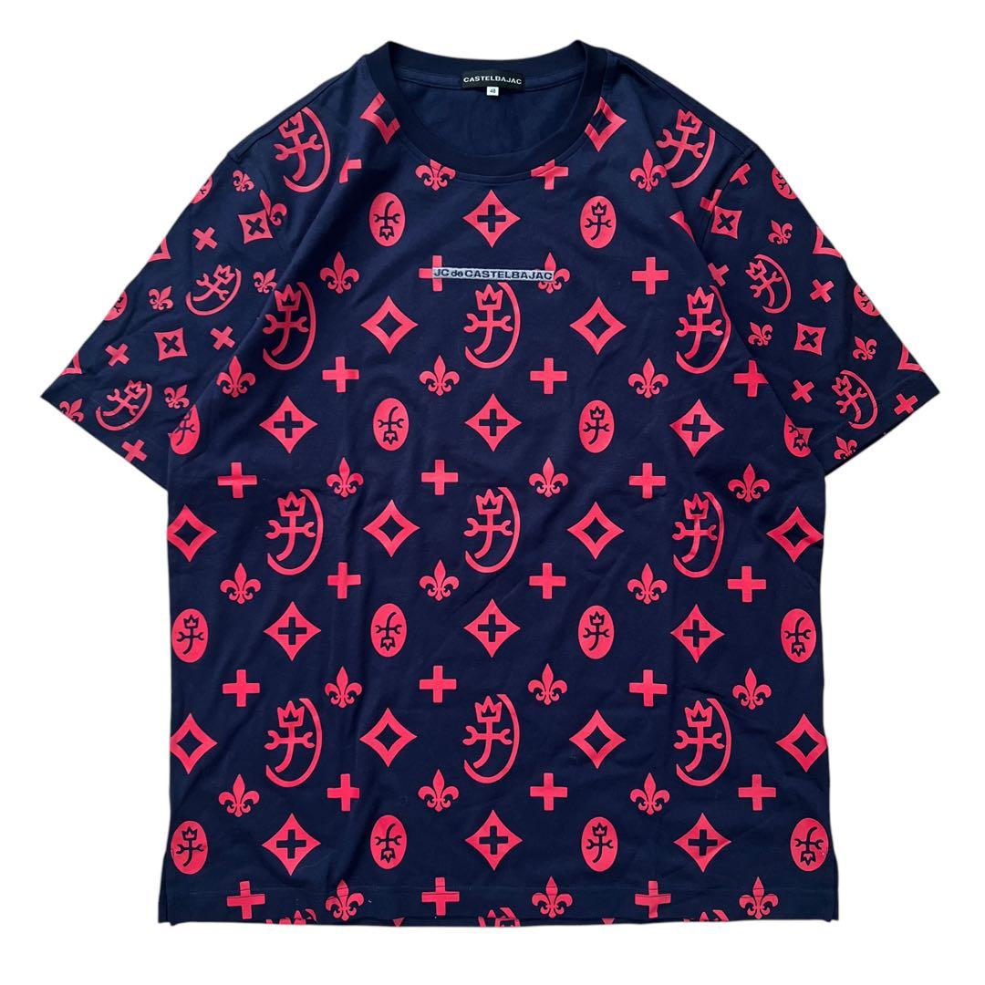 CASTELBAJAC　モノグラム柄半袖Tシャツ　ネイビー赤　22ss　48