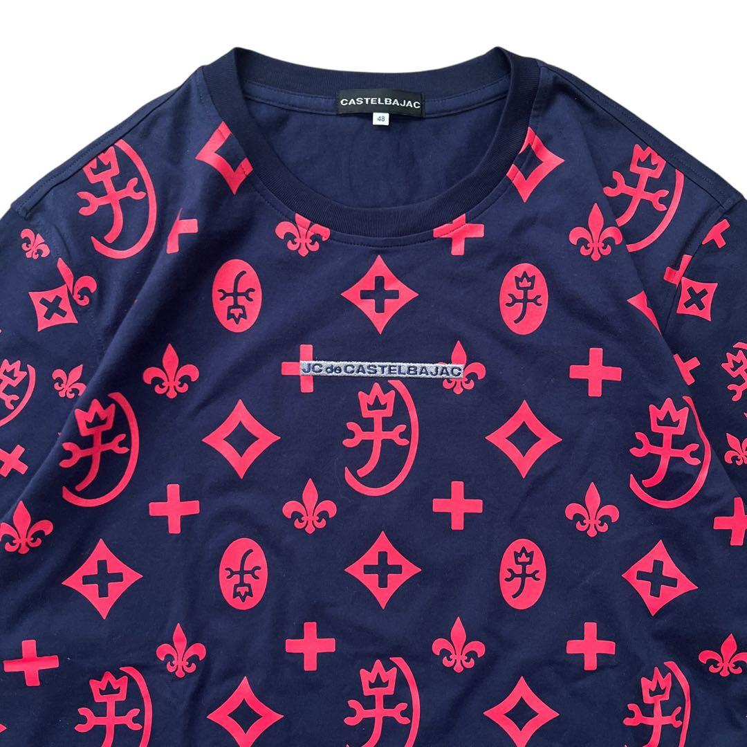 CASTELBAJAC　モノグラム柄半袖Tシャツ　ネイビー赤　22ss　48
