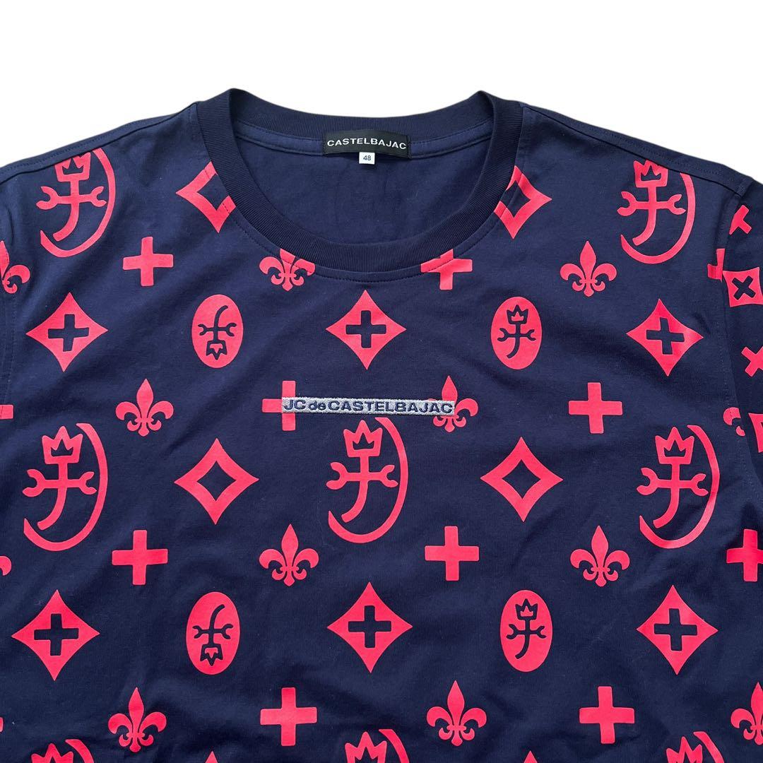 CASTELBAJAC　モノグラム柄半袖Tシャツ　ネイビー赤　22ss　48