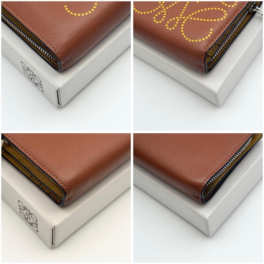 美品✨ロエベ アナグラム コンパクトジップウォレット 二つ折り財布 ブラウン