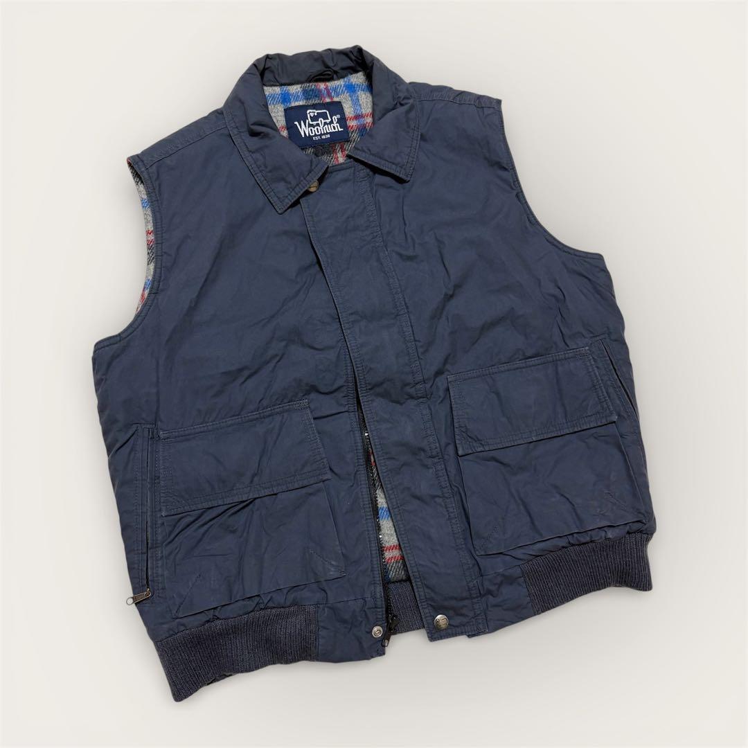 80s Woolrichコットンベスト グレー M相当 裏チェック ワークベスト