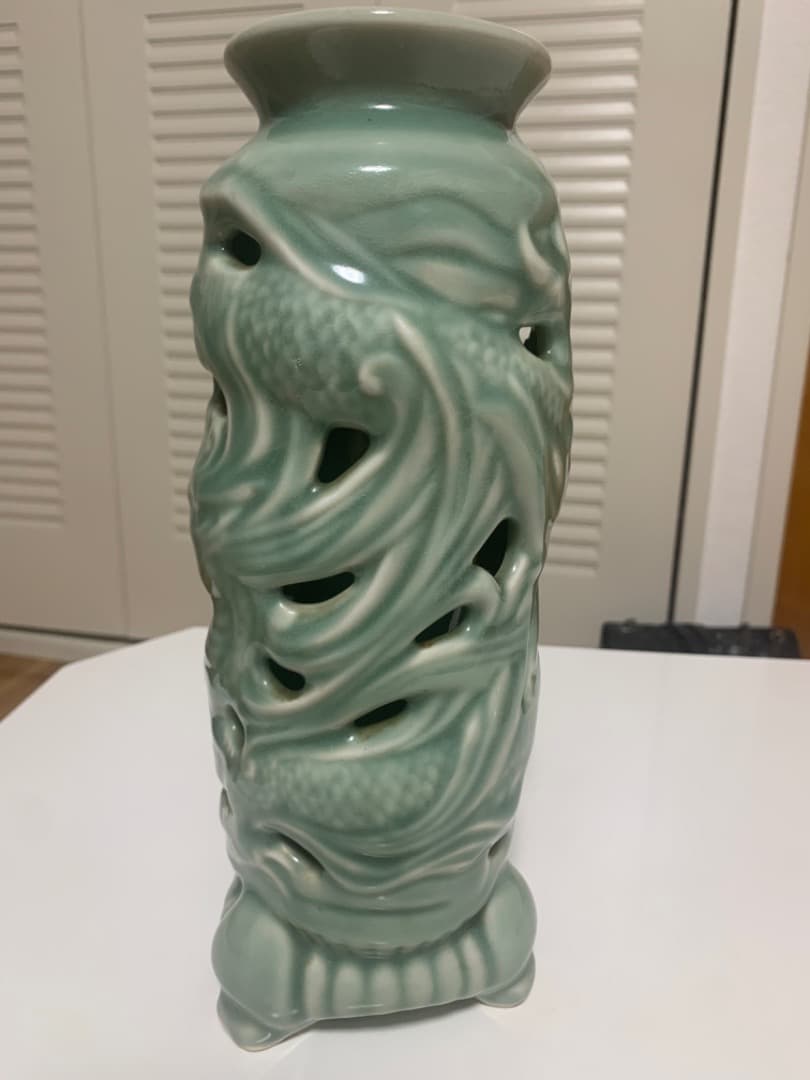 中国美術◆龍泉窯 青磁 二重焼 青磁釉 青ひび焼 透彫 希少 賞物 唐物 骨董